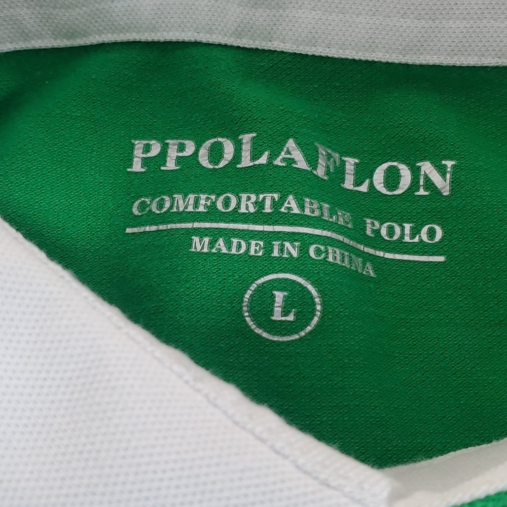 Ppolaflon Men's Striped Rugby Polo Shirt SZ  Large Long Sleeve Blue Green Preppy - Picture 8 of 13